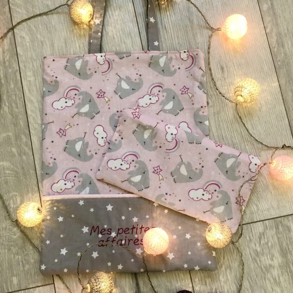 Tote bag réversible + trousse "Rêves d'éléphants"