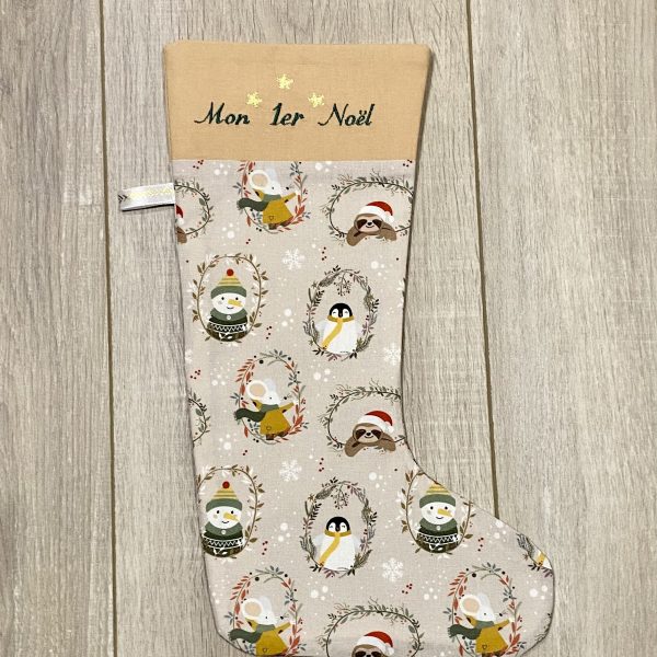 Chaussette Mon premier Noël "Les amis de Noël" - Beige