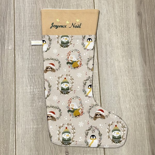 Chaussette Joyeux Noël "Les amis de Noël" - Beige