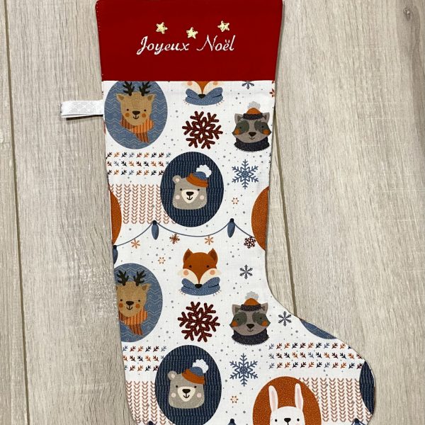 Chaussette Joyeux Noël "Un noël dans la forêt" - Rouge