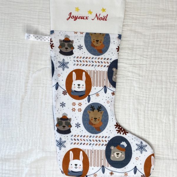 Chaussette Joyeux Noël "Un noël dans la forêt" - Blanc