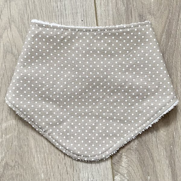 Bavoir bandana taupe à pois blancs