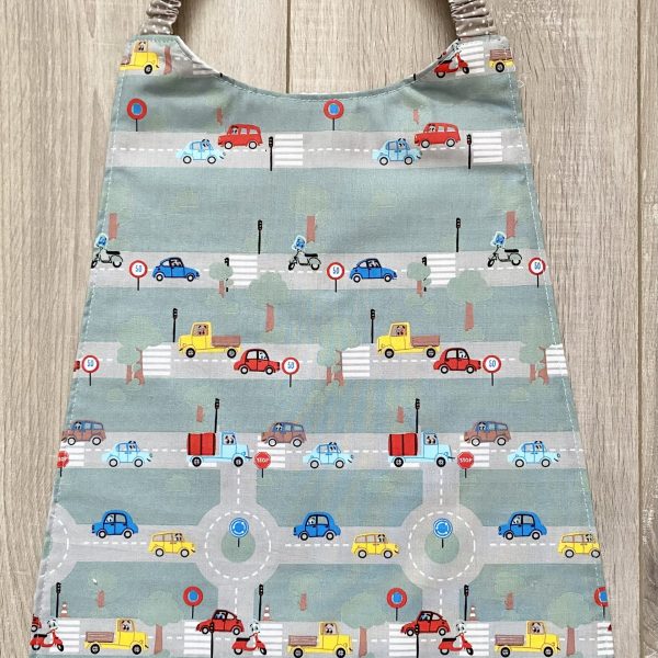 Serviette élastiquée "En route - Pétrole" - Taupe à pois